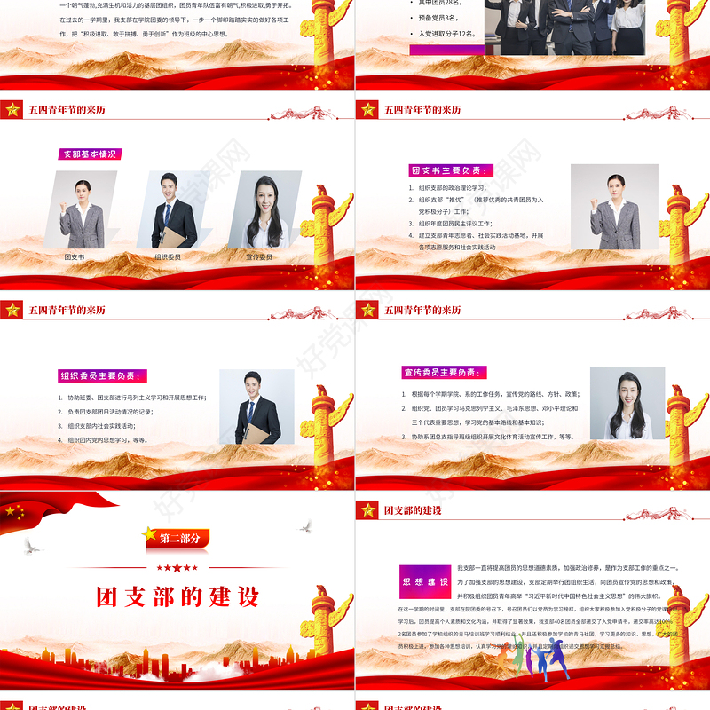 2022五四红旗团支部答辩PPT精美纪念五四运动103周年团支部竞选活动主题课件模板