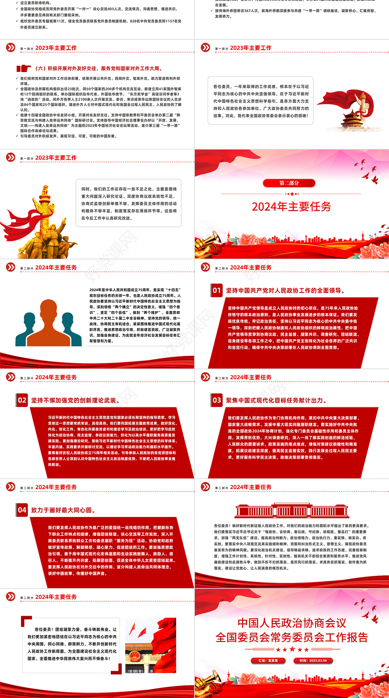 2024两会PPT简洁党政风学习全国两会政协工作报告党课课件