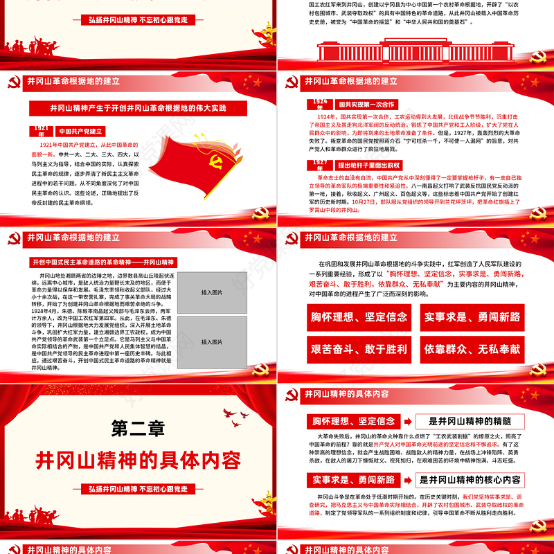 弘扬井冈山精神 不忘初心跟党走微党课红色精神PPT模板