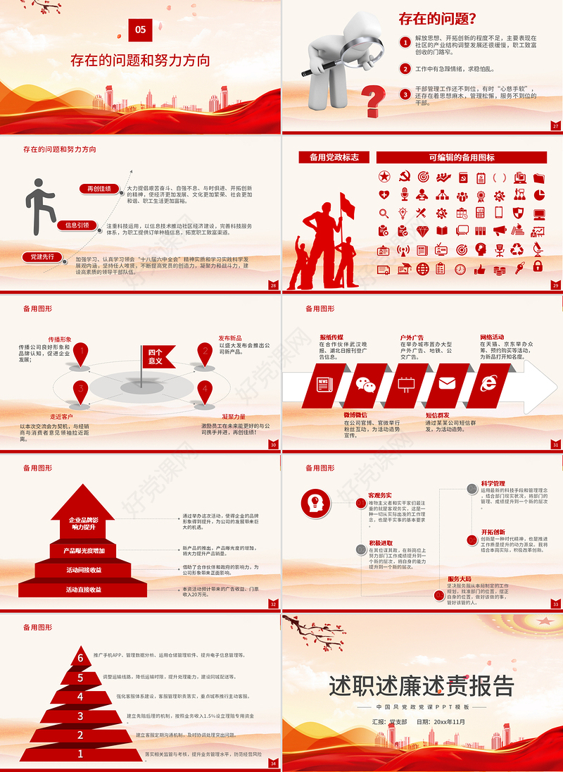 2021述职述廉述责报告PPT红色简洁党员干部年终工作总结汇报工作计划党建模板