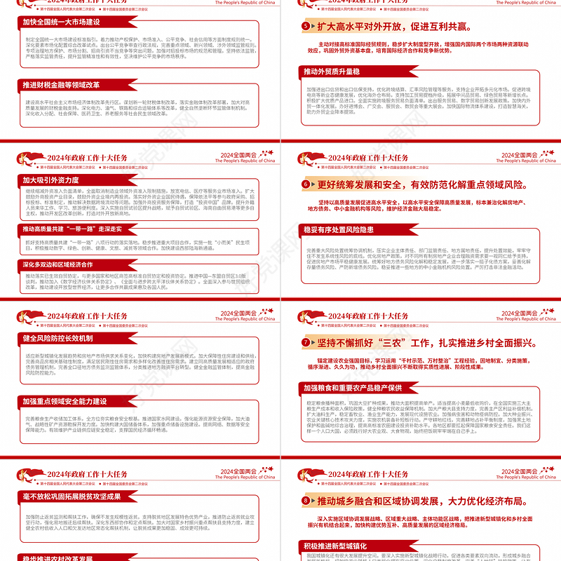 2024年政府工作十大任务聚焦两会关注民生PPT微党课模板