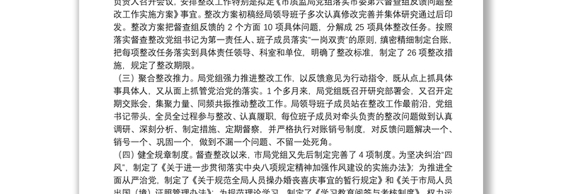 X市质监局党组巡察整改专项督查反馈问题整改情况报告