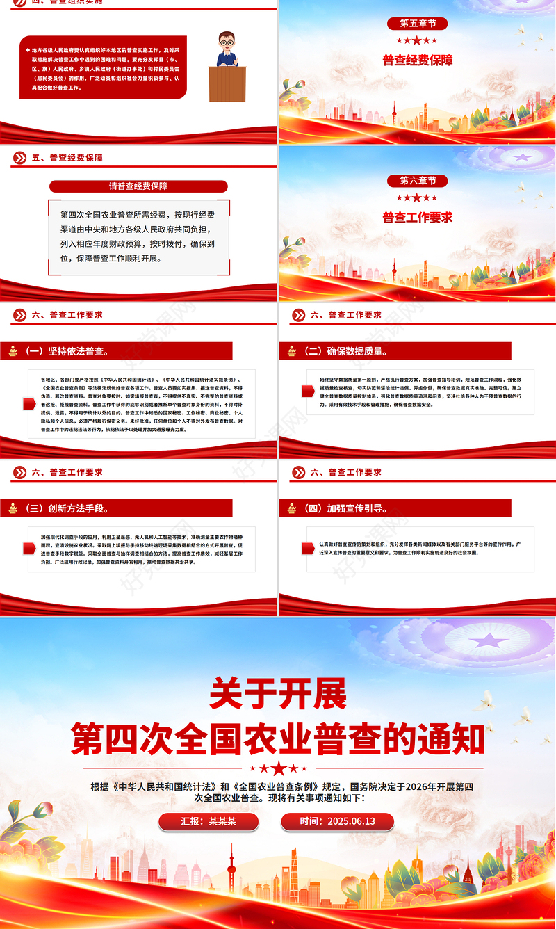 红色简洁关于开展第四次全国农业普查的通知PPT课件