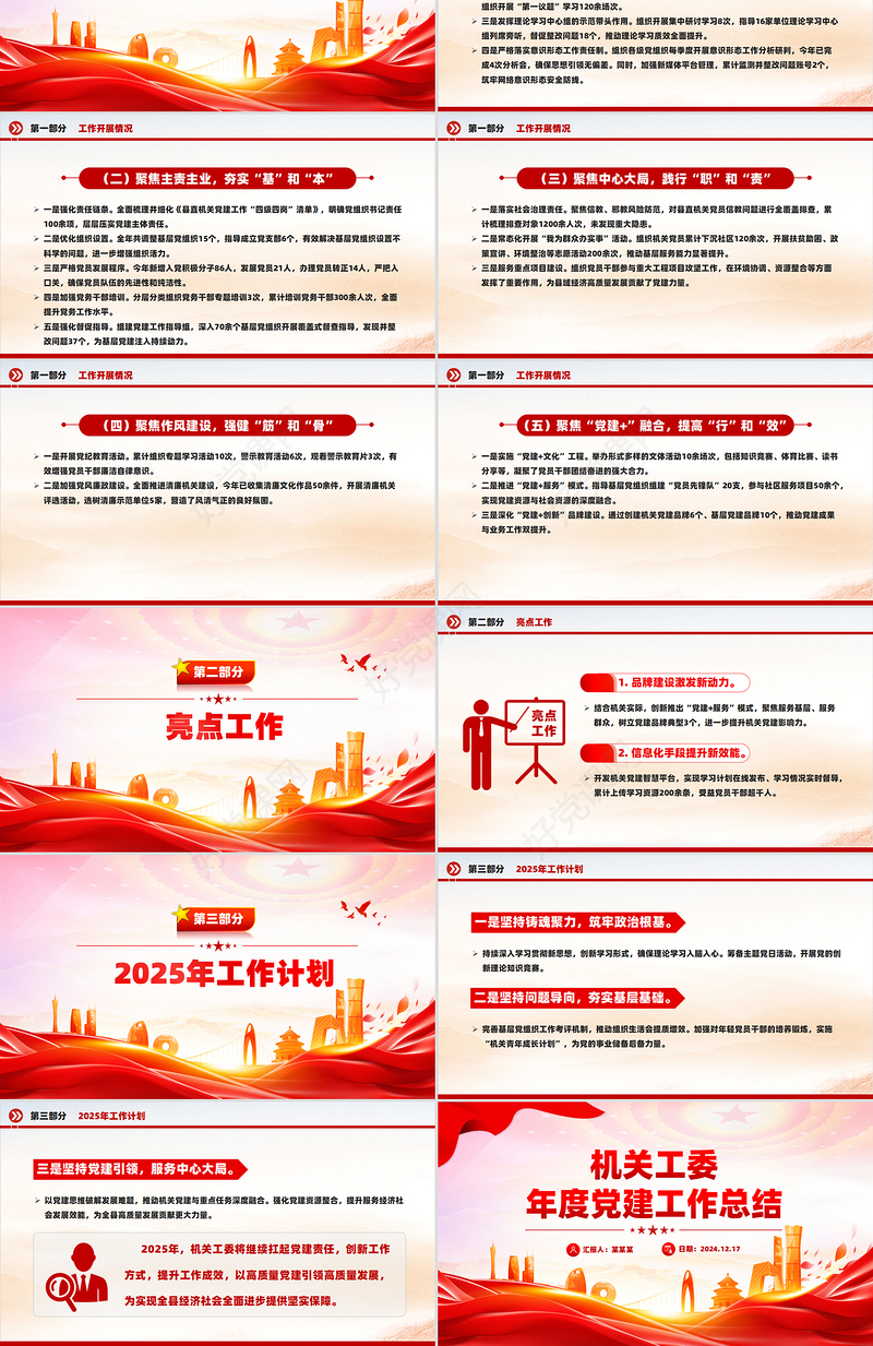 党政风机关工委年终党建工作总结述职汇报PPT模板