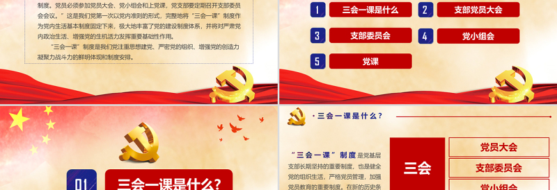 大气简约基层党支部党建工作三会一课框架完整PPT模板