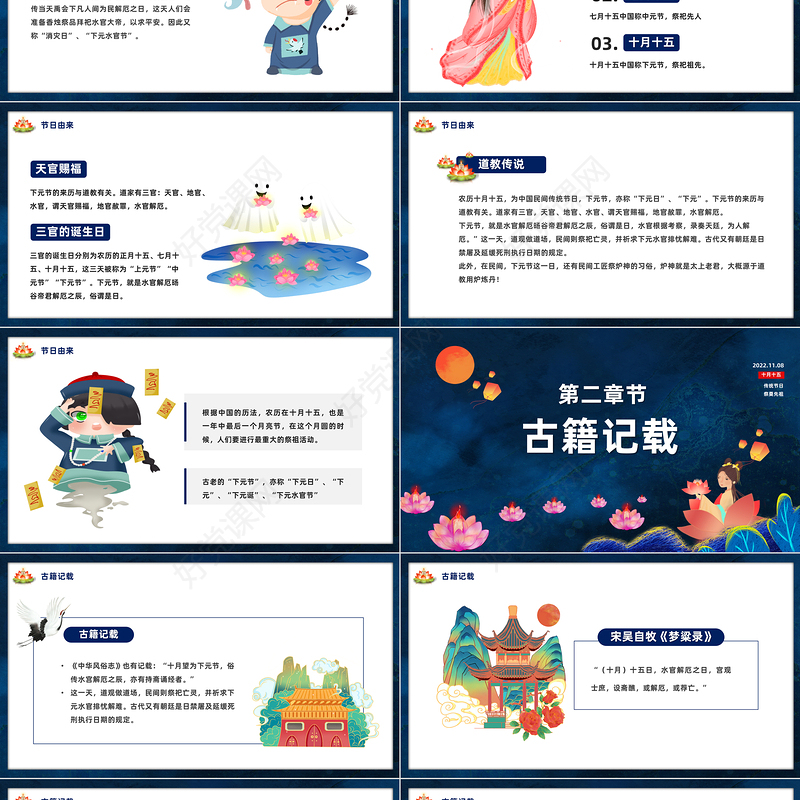 2022和灯祭思PPT中国风下元节祭奠先祖缅怀先人主题课件模板