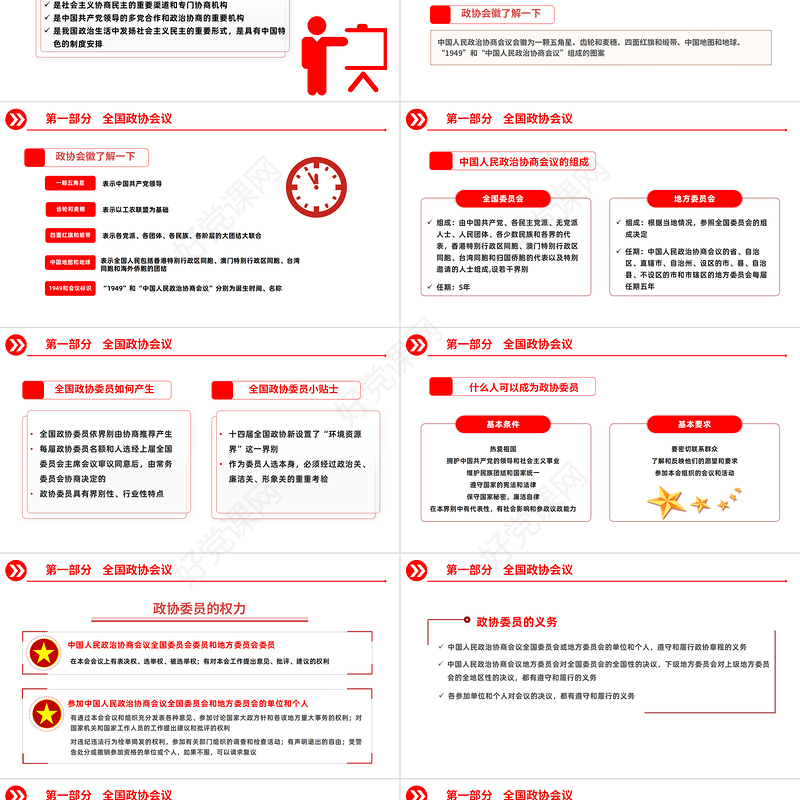 2023十四届全国两会解读两会知识手抄PPT红色党政风十四届全国两会解读专题党课课件模板下载