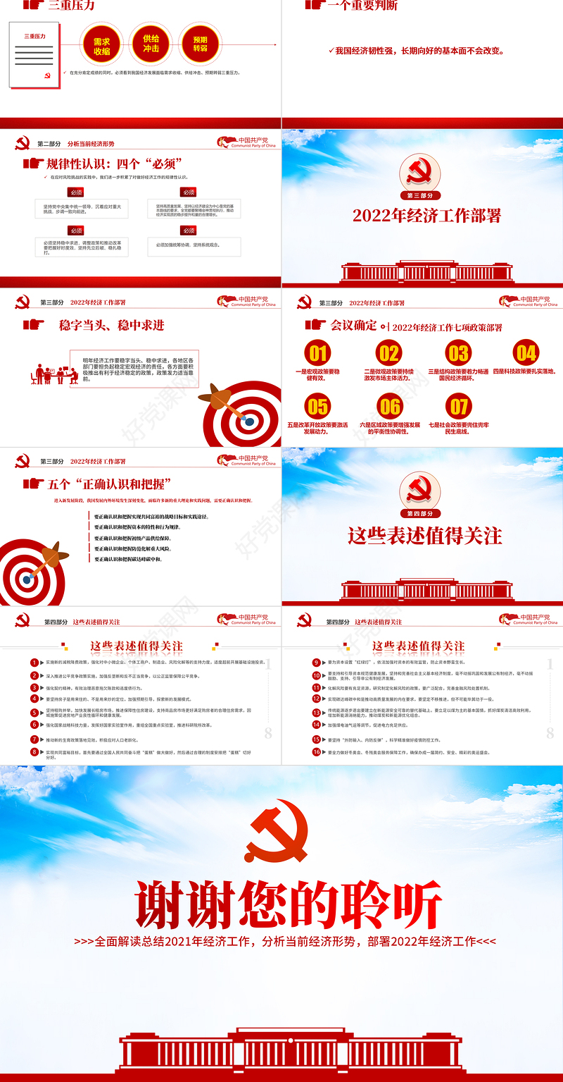 中央经济工作会议精神PPT蓝色大气2022年中国经济工作重点内容解读党课课件下载