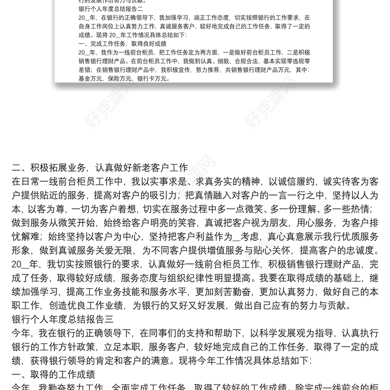 银行个人年度总结报告