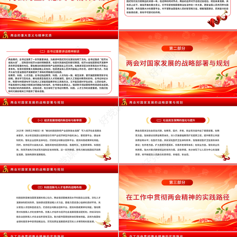 党政风2025年全国两会精神党课三会一课讲稿PPT课件