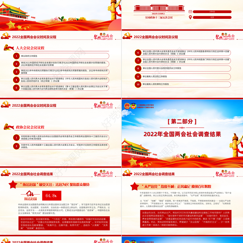 聚焦2022年全国两会PPT精美大气以优异成绩迎接党的二十大召开党课课件