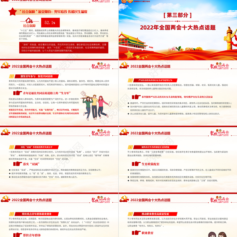 聚焦2022年全国两会PPT精美大气以优异成绩迎接党的二十大召开党课课件