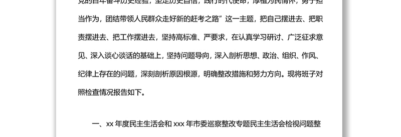 市民政局领导班子年末专题民主生活会对照检查材料（五个带头）