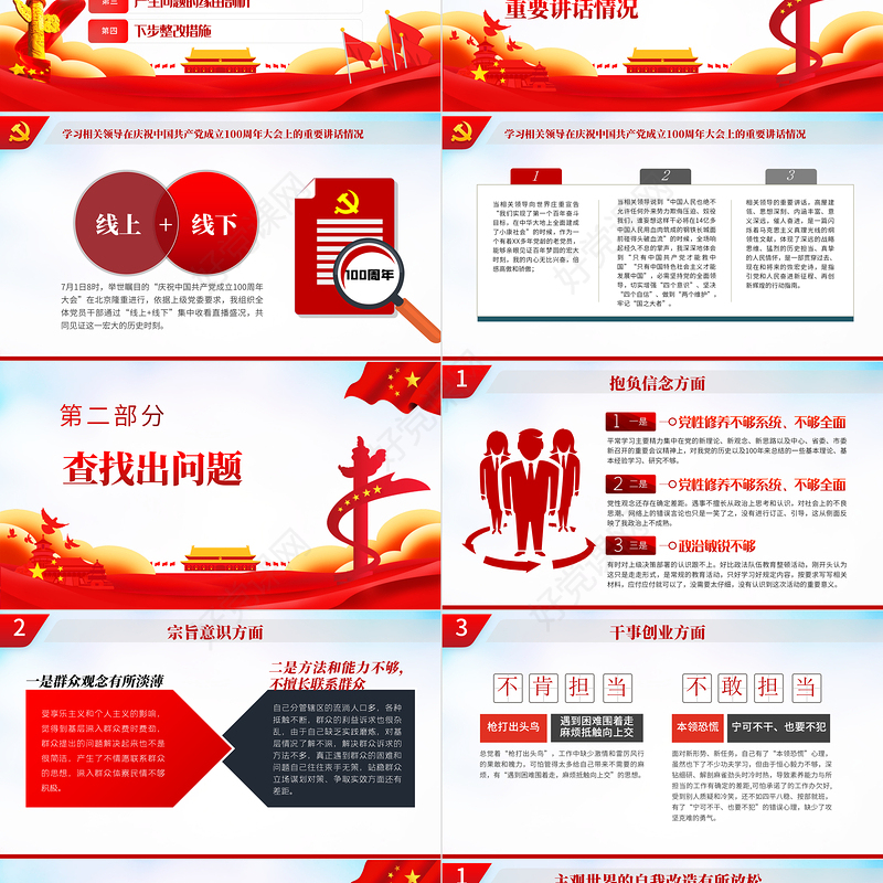 2022党员党史学习教育民主生活会个人剖析材料PPT精品党政部门党支部教育专题党课模板