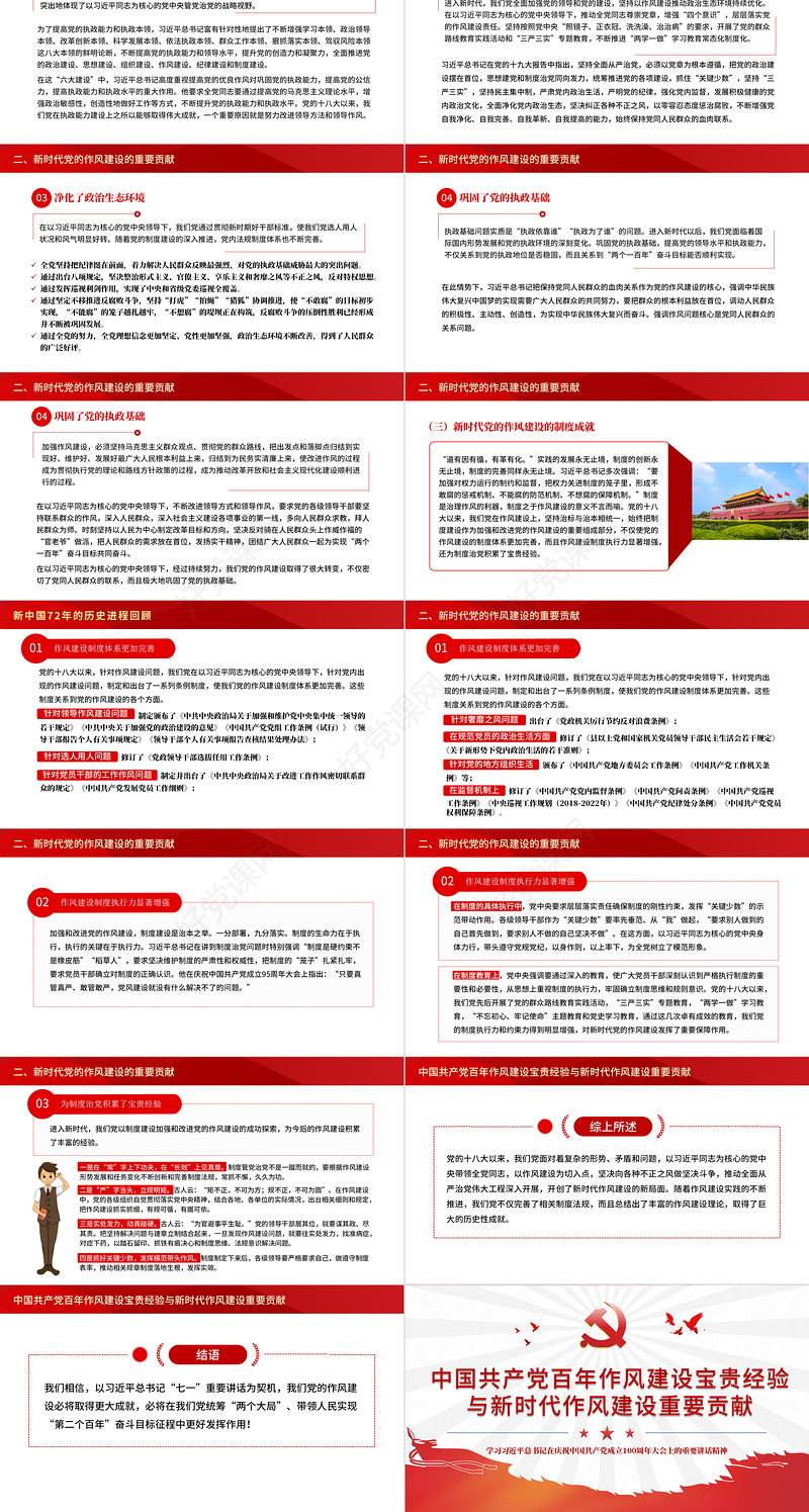 2021中国共产党百年作风建设宝贵经验与新时代作风建设重要贡献PPT红色党员干部党风廉政建设党课课件下载