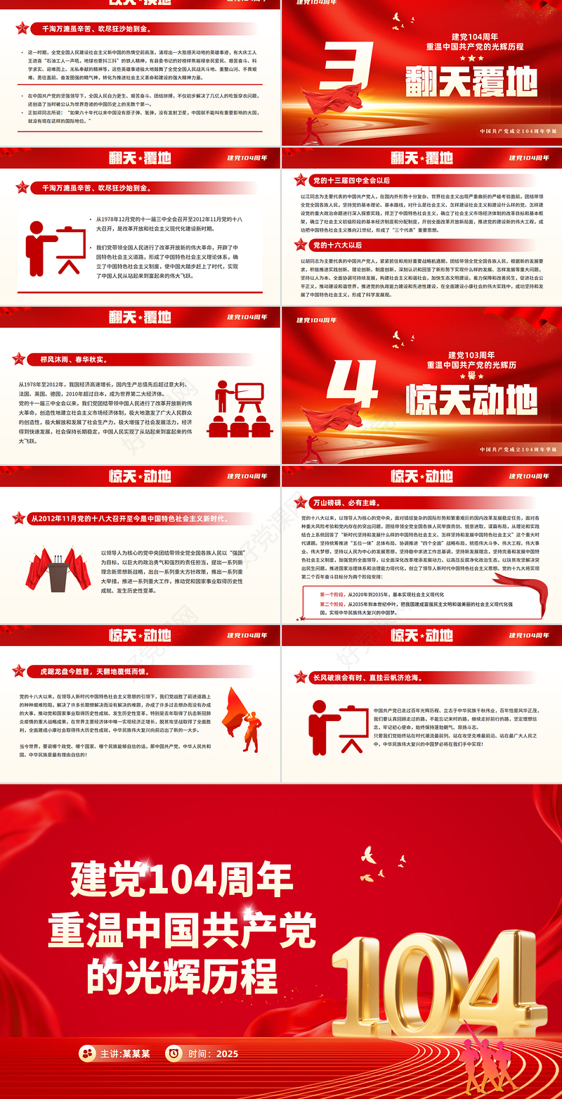 2025年重温党的光辉历程PPT大气精美建党104周年主题党课课件