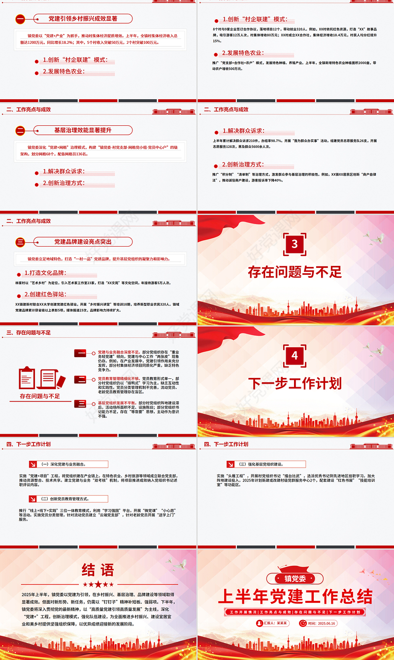 2025年镇党委上半年党建工作总结PPT模板下载