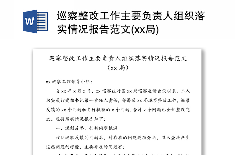 巡察整改工作主要负责人组织落实情况报告范文(xx局)