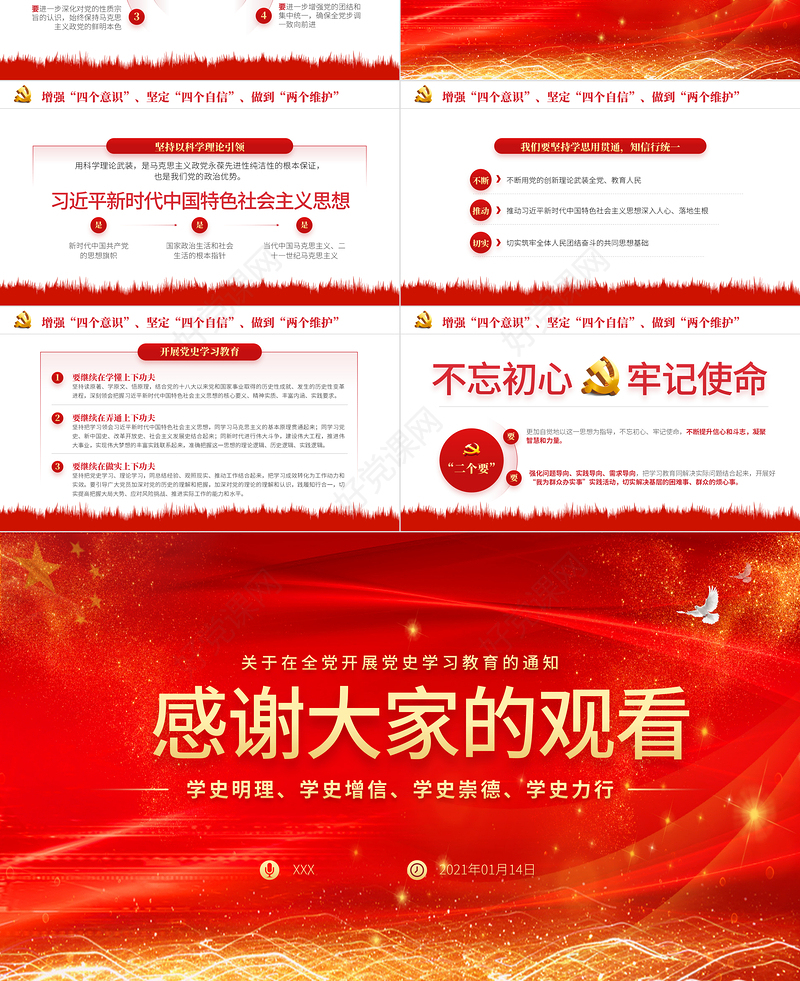 2021以史鉴今资政育人PPT庆祝建党100周年关于在全党开展党史学习教育的通知PPT模板