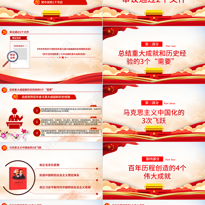 数览十九届六中全会PPT红色大气十九届六中全会公报内容党员学习党课课件