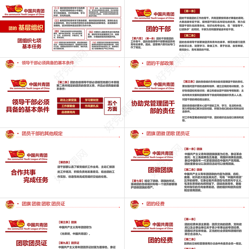 中国共青团团章学习解读PPT红色大气共青团团支部主题党课课件模板下载