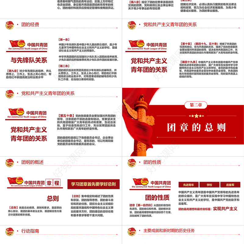中国共青团团章学习解读PPT红色大气共青团团支部主题党课课件模板下载