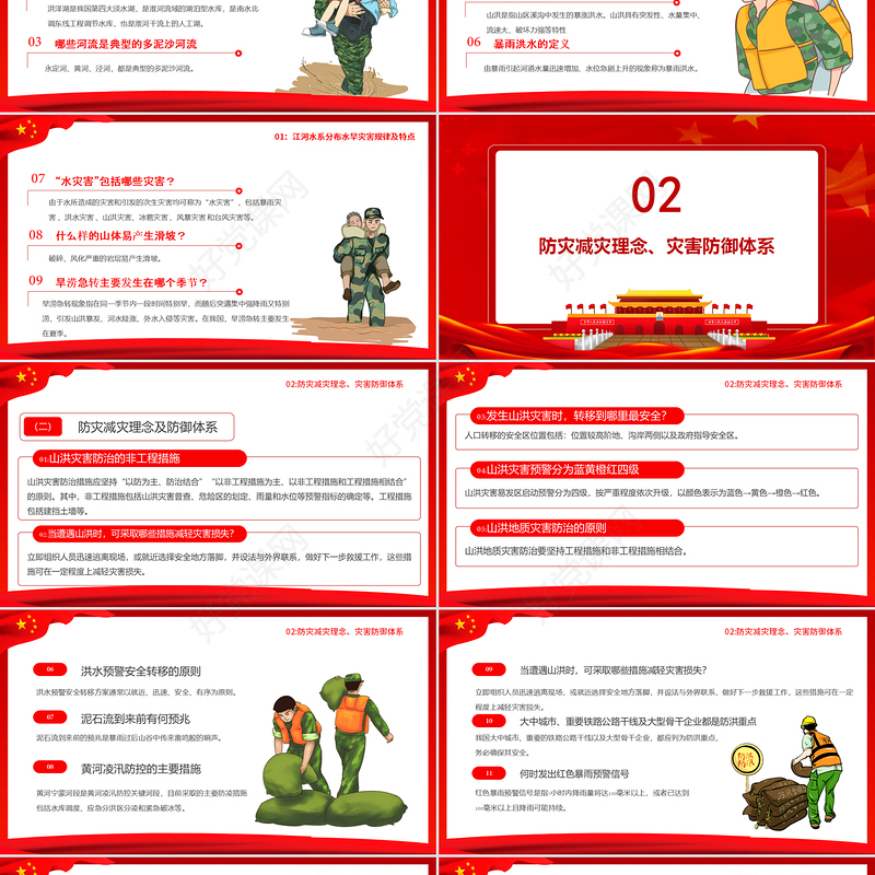 红色党政风暴雨防范措施宣传教育PPT模板
