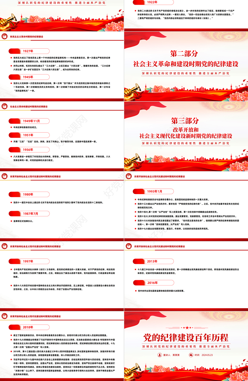 2024党的纪律建设百年历程PPT大气精美党纪学习教育课件下载