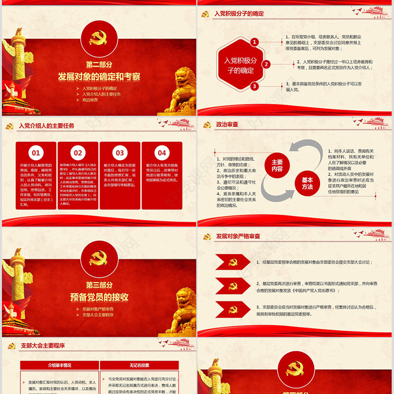 党支部党员发展入党培训流程ppt模板幻灯片