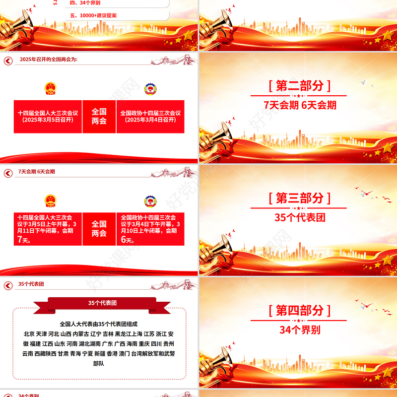 数说两会知识点PPT红色精美深入学习贯彻2025全国两会精神党课课件