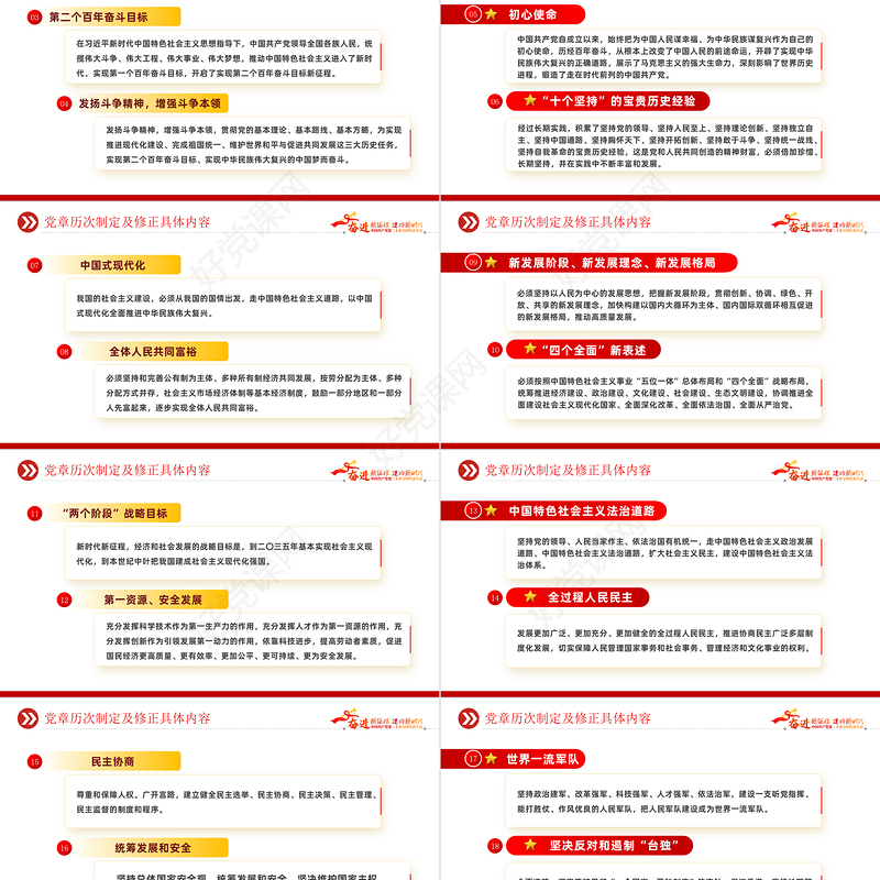 2022二十大党章的30个重要修改PPT红色精美党政风学习宣传贯彻党的二十大精神专题党课课件模板