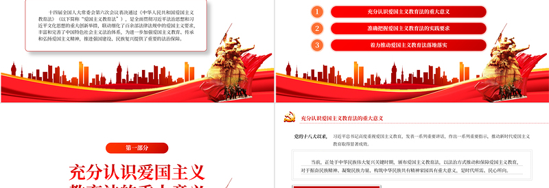 精美风深入学习《中华人民共和国爱国主义教育法》PPT党课课件