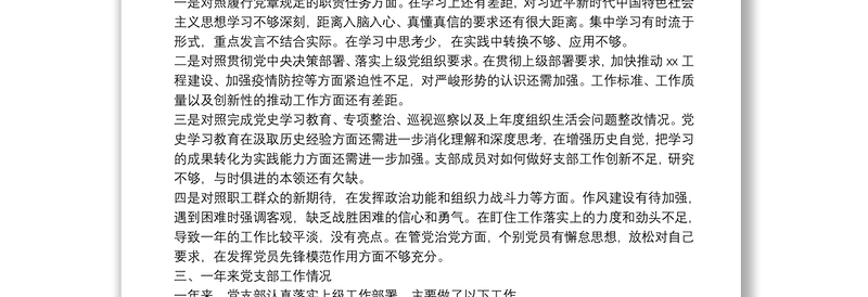 2022年度组织生活会党支部委员会年度工作报告