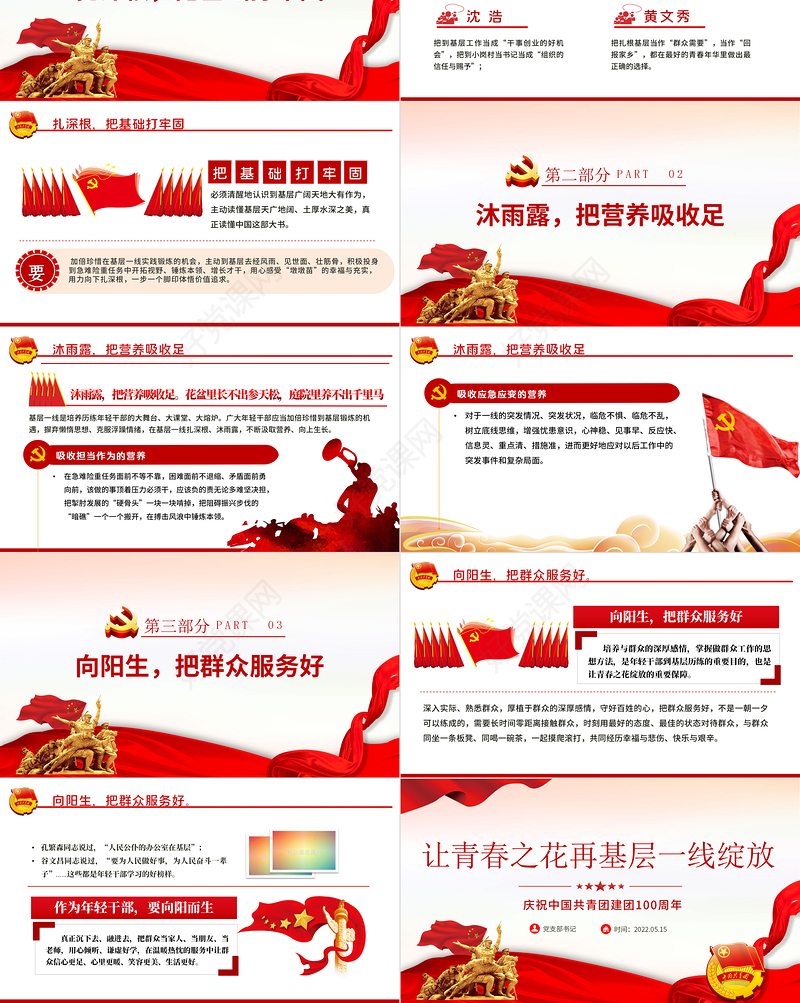 让青春之花在基层一线绽放PPT精品庆祝中国共青团建团100周年专题课件模板