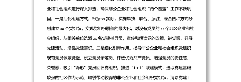 非公企业和社会组织“两新”党建工作汇报