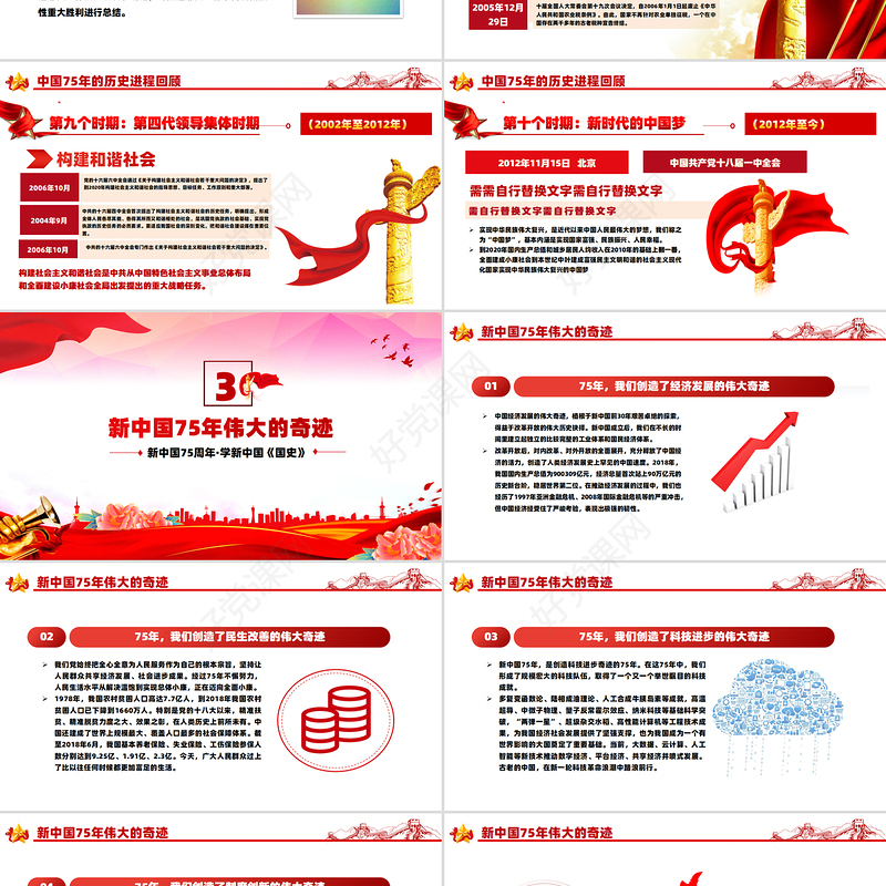 庆祝建国75周年PPT红色精美2024年礼赞新中国奋进新时代党课