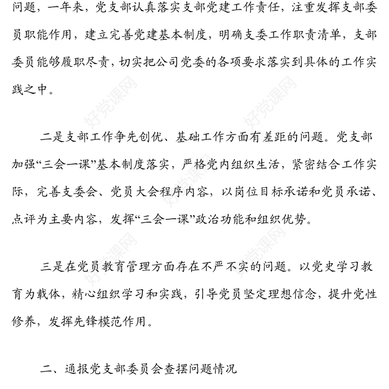 2022年度组织生活会党支部委员会年度工作报告