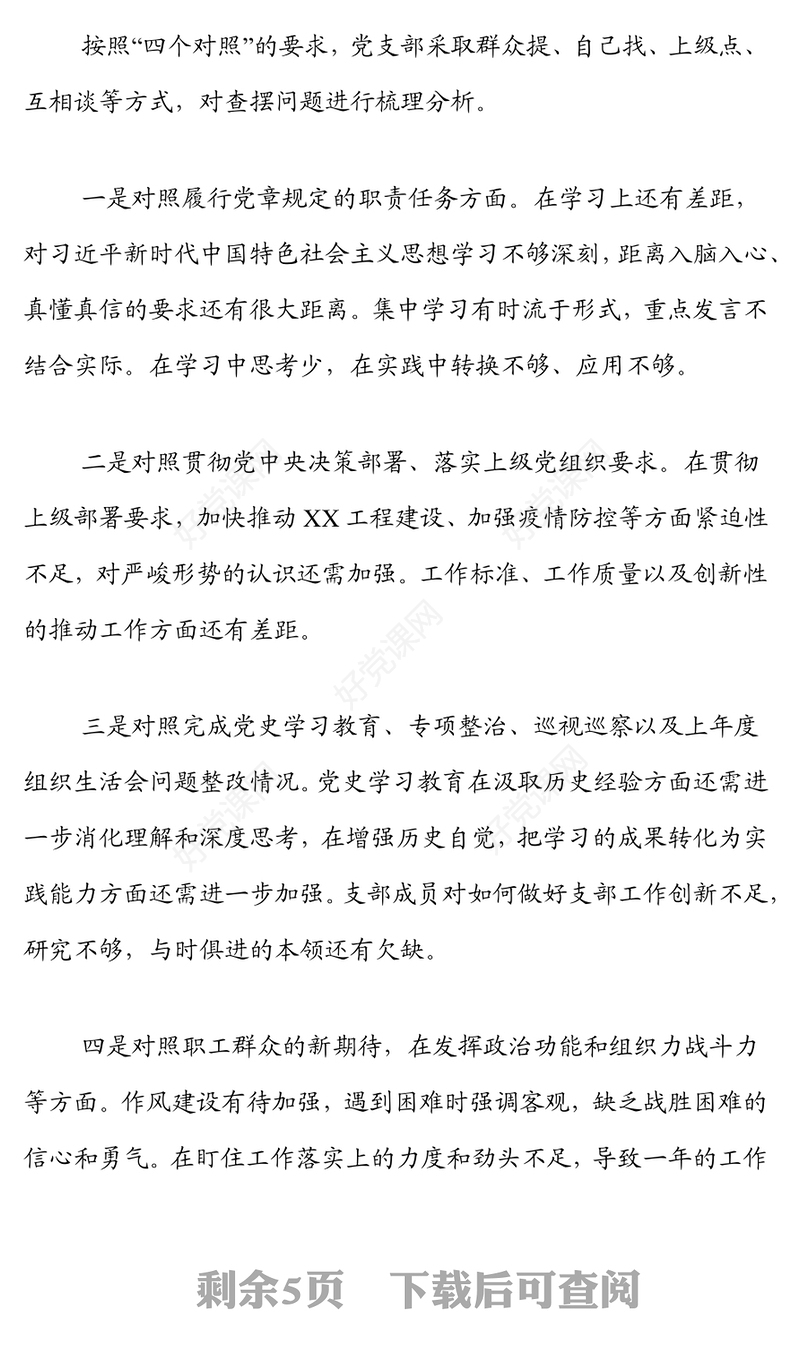 2022年度组织生活会党支部委员会年度工作报告