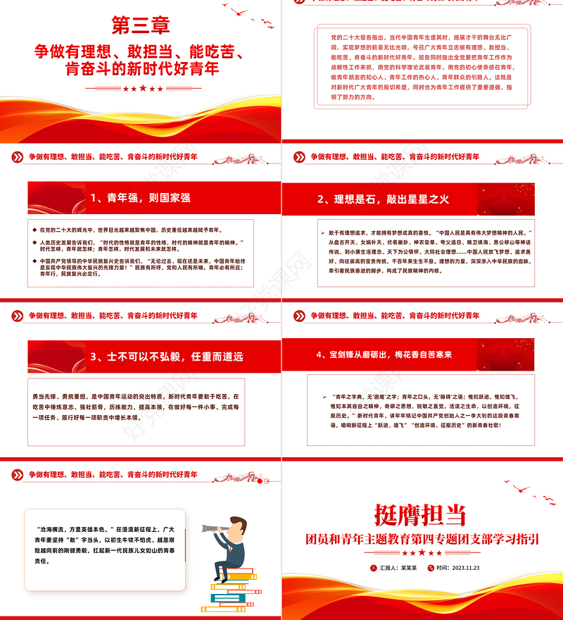 深入学习习近平总书记关于青年工作的重要思想PPT第四专题挺膺担当团员团支部团课课件