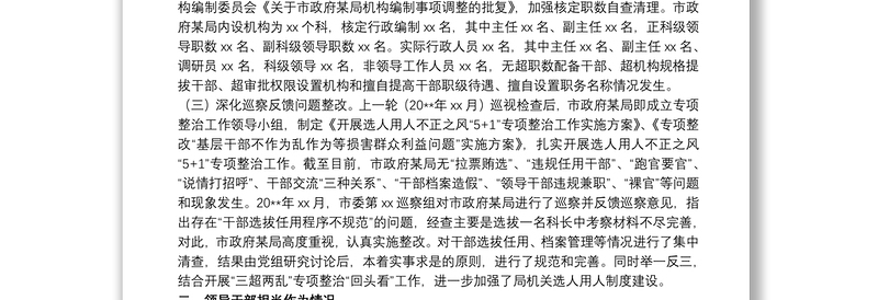 20xx年关于选人用人巡视检查及领导干部担当作为情况的自查汇报范文