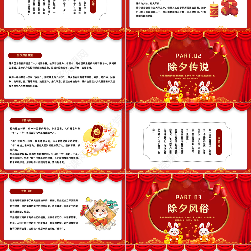 2023福兔临门PPT中国风中国传统节日除夕节日介绍课件模板