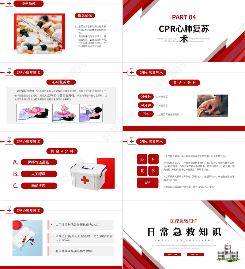 2022健康日常急救知识PPT简约大气医疗急救常识科普PPT模板下载