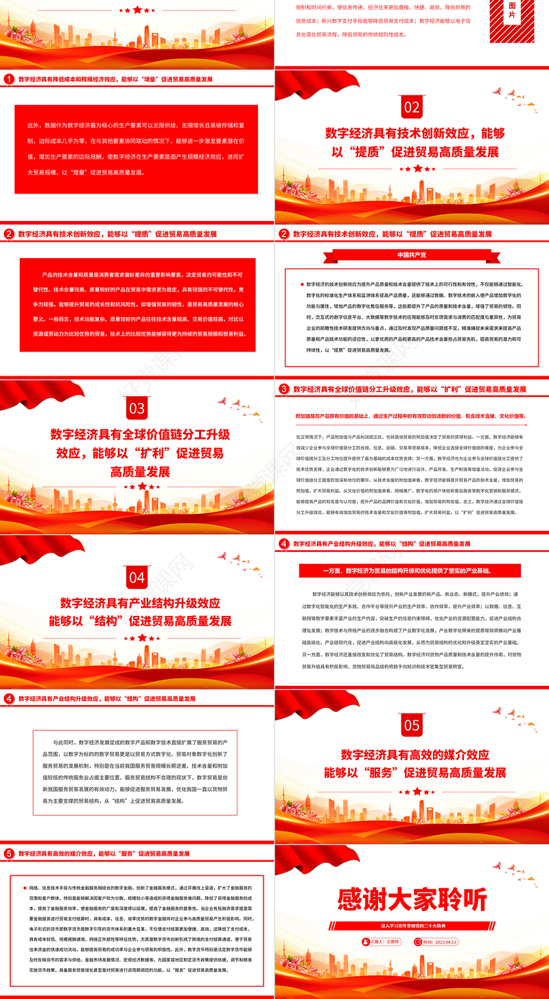 2023以数字经济推进我国贸易高质量发展PPT大气党政风深入学习宣传贯彻党的二十大精神专题党课课件