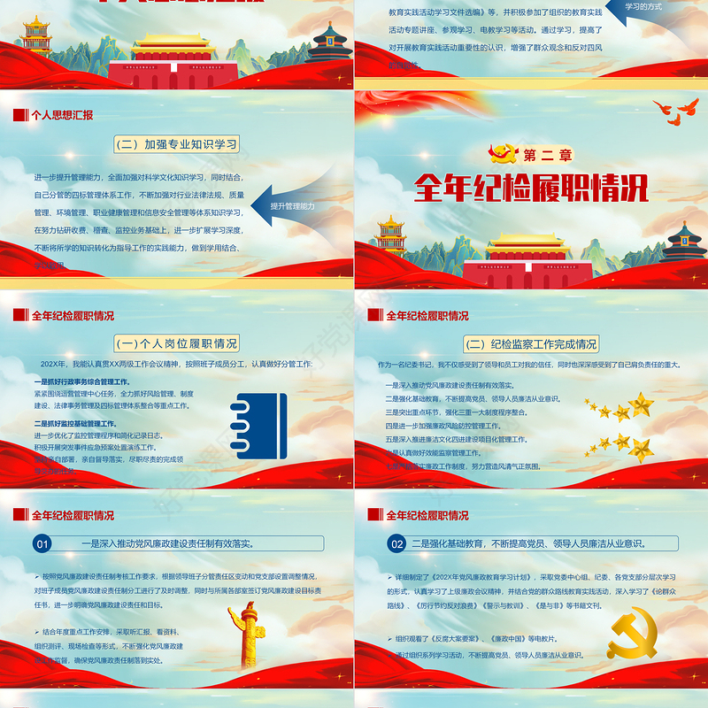 纪委书记述职报告PPT简约党政风党员干部工作总结暨新年工作计划专题党课课件模板