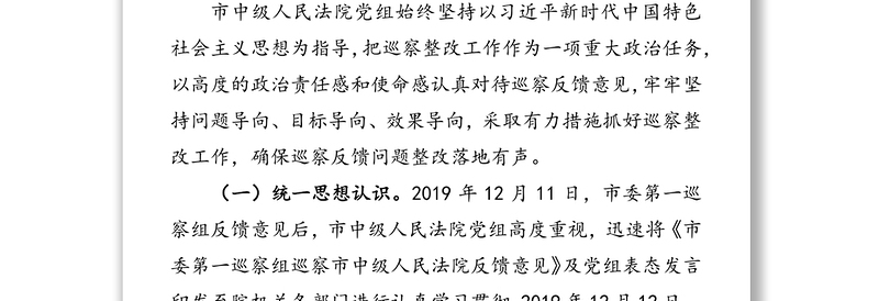 中共市中级人民法院党组关于巡察整改进展情况的通报