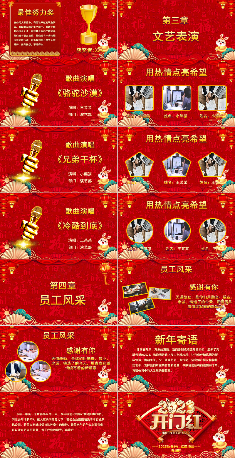 2023开门红PPT红色喜庆中国风兔年大吉新春开门红启动会企业年会颁奖典礼模板