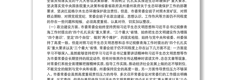 20**年市委民主生活会班子成员剖析材料（11.12）(1)