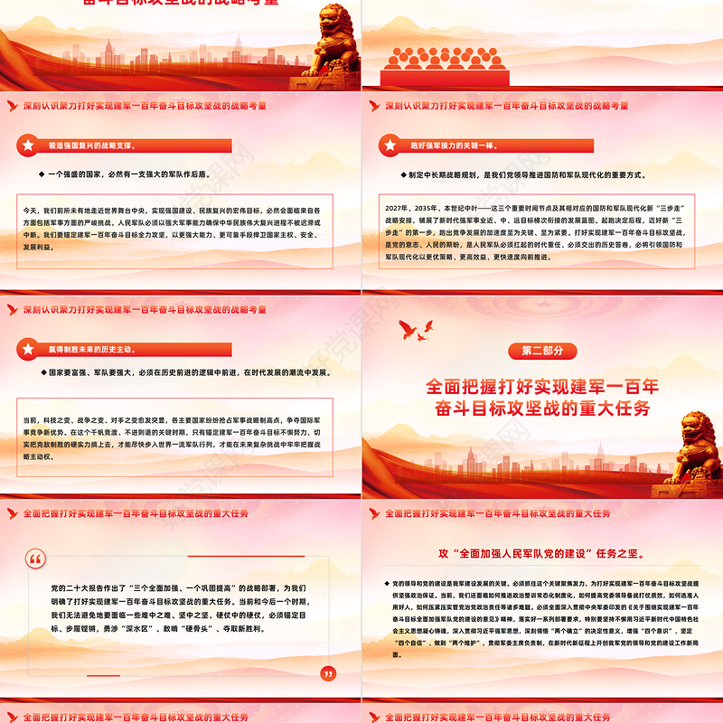 打好打赢建军一百年奋斗目标攻坚战PPT简洁党政风深入学习全国两会课件模板