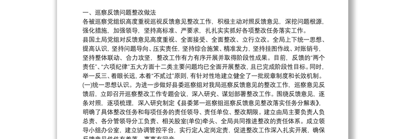 某县委组织部关于巡察反馈选人用人工作整改情况的报告