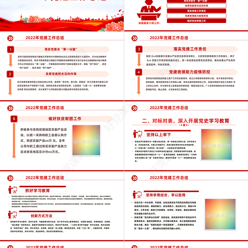 2022年党建工作总结及2023年工作计划PPT红色党政风国有企业党支部开展工作制定计划专题党建党课课件模板